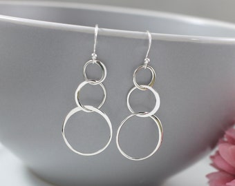Sterling Silver Three Link Circle Earrings | Eternity Circle Earrings | Entwined Circle Earrings | Three Entwined Circle Earrings