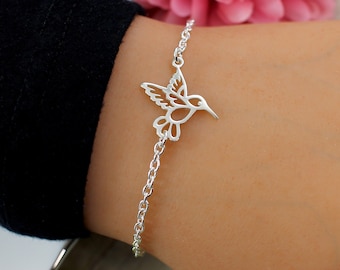 Sterling Silver Hummingbird Bracelet, Hummingbird Jewelry, Bird Bracelet, Bird Jewelry, Charm Bracelet, Skinny Bracelet, Bridesmaid Bracelet