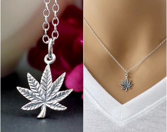 Pot Leaf Necklace in Sterling Silver, Marijuana Jewelry, Marijuana Necklace, Cannabis Necklace, Medical Cannabis, Herb Life, Weed Necklace