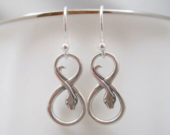 Snake Earrings Silver, Sterling Silver Snake Earrings, Infinity Snake Earrings, Infinity Earrings, Serpent Earrings, Snake Jewelry