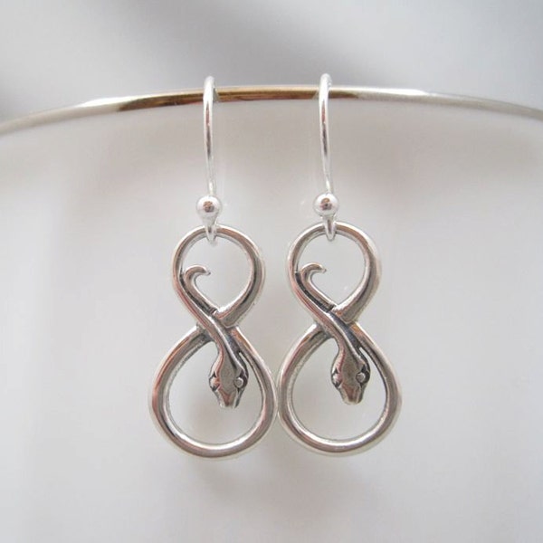 Snake Earrings Silver, Sterling Silver Snake Earrings, Infinity Snake Earrings, Infinity Earrings, Serpent Earrings, Snake Jewelry