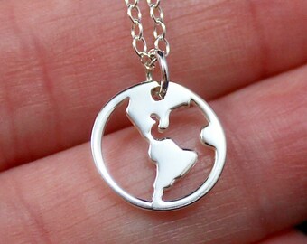 World Necklace, World Map Necklace, Globe Necklace, Earth Necklace, Travel Necklace, Sterling Silver, Travel Gift Ideas for Women