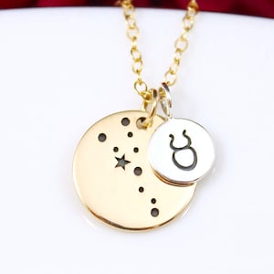 Taurus Star Constellation Necklace, Taurus Star Sign Necklace, Taurus Necklace Gold, Taurus Zodiac Necklace, Gift, Jewelry, Taurus Birthday