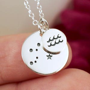 Aquarius Constellation Necklace - Aquarius Star Sign Necklace in Sterling Silver