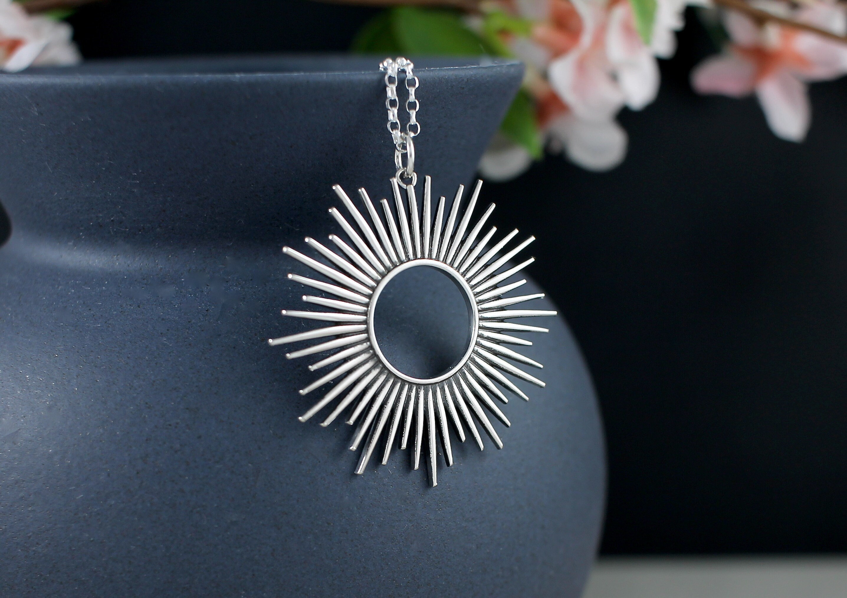 SUN NECKLACE Sterling Silver Celestial Women Sunburst Boho Layering ...