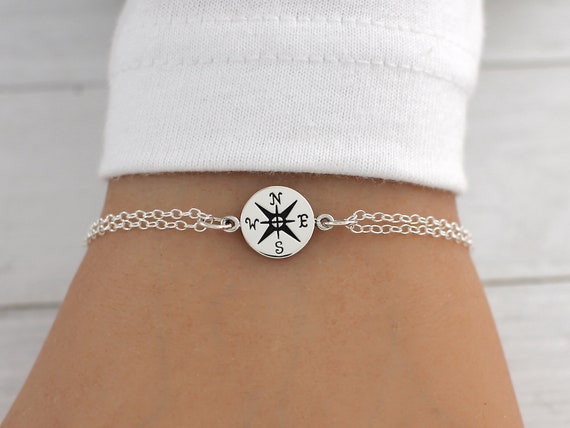 Compass Bracelet Double Chain Adjustable Compass Bracelet Not All Who Wander Are Lost Enjoy the Journey Friendship Custom Message Etsy