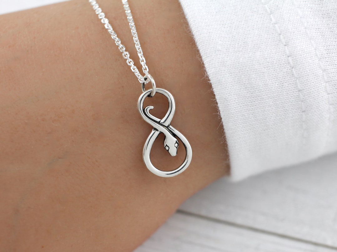 Snake Necklace, Sterling Silver, Infinity Necklace, Snake Charm