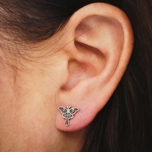 Moth Earrings, Luna Moth Earrings, Gold or Sterling Silver, Stud Earrings, Cottagecore Earrings, Moth Jewelry, Insect Earrings image 4