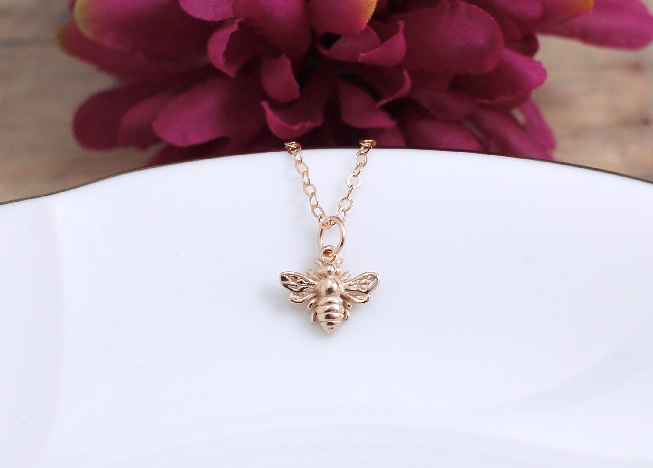 Bee Necklace in Rose Gold Rose Gold Bee Necklace Bumble Bee Necklace Honey Bee Necklace Honeybee Necklace Bumblebee Necklace Etsy Canada