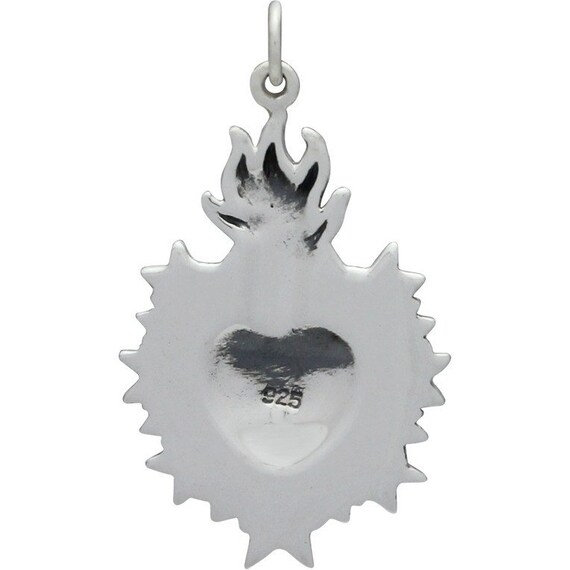 Sterling Silver Sacred Heart Necklace, Catholic Religious Jewelry