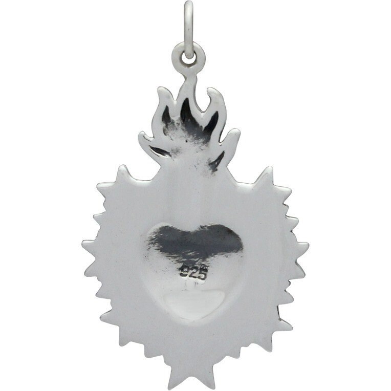 Sterling Silver Sacred Heart Necklace, Catholic Religious Jewelry