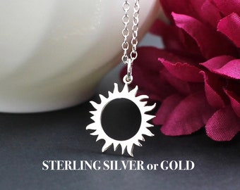 Solar Eclipse Necklace, Sun Necklace, Sunburst Necklace, Celestial Necklace Women, Celestial Jewelry Sterling Silver, Astronomy Star Gazer