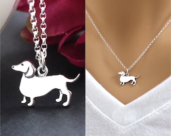 Sterling Silver Dachshund Necklace, Dainty Wiener Dog lover gift