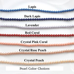 May include: A selection of pearl colors for jewelry making. The colors include lapis, dark lapis, lavender, red coral, crystal pink coral, crystal rose peach, and crystal peach.
