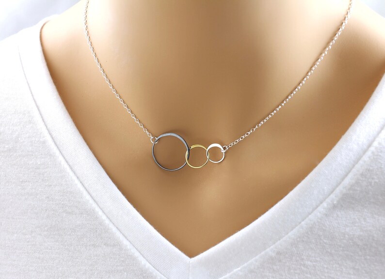 Mixed Metal Three Circle Necklace Triple Circle Necklace Etsy
