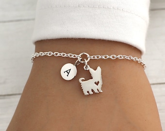 Personalized Sterling Silver Yorkie Charm Bracelet, Yorkshire Terrier Jewelry, Memorial Gift, Dog Mom