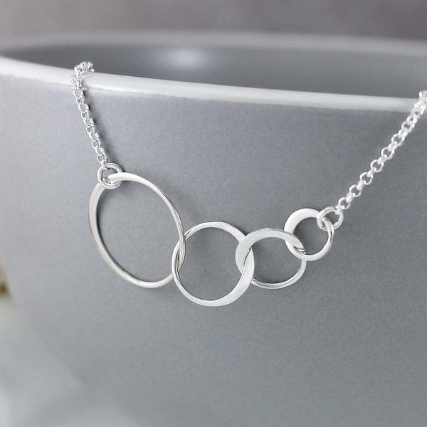 Four Circle Necklace, Four 4 generations necklace gifts jewelry, family of 4 necklace, four sisters necklaces jewelry, four ring necklace