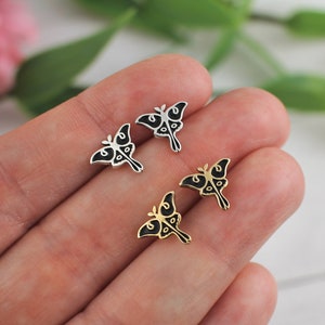 Moth Earrings, Luna Moth Earrings, Gold or Sterling Silver, Stud Earrings, Cottagecore Earrings, Moth Jewelry, Insect Earrings image 6