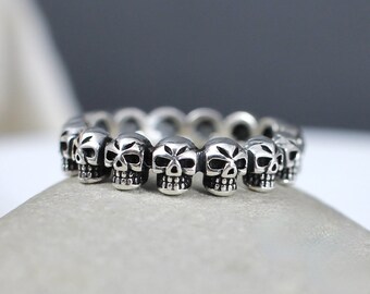 Rocker Ring, Biker Ring, Memento Mori Skeleton Ring in Sterling Silver, Skull Band, Skull Ring, Memento Mori Jewelry, Memento Mori Gift