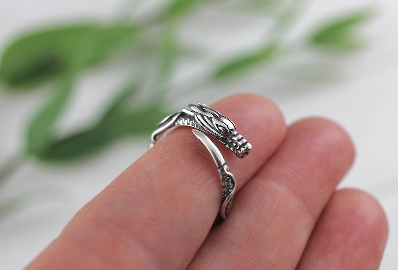 Dragon Ring in Sterling Silver, Viking Ring, sterling silver dragon ring, dragon jewelry, dragon ring men or women, goth ring, silver dragon image 2