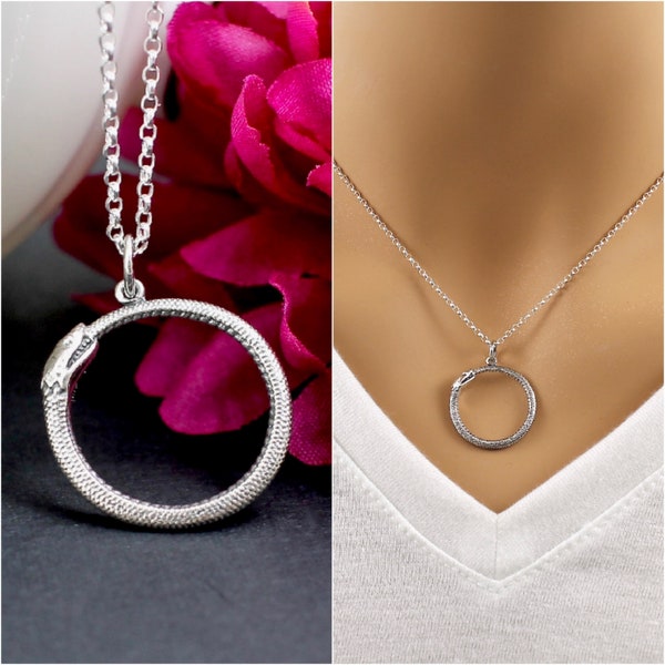 Ouroboros Necklace, Sterling Silver, Snake Necklace, Talisman Necklace, Snake Eating Tail, Jewelry, Ouroboros Choker, Ouroboros Snake