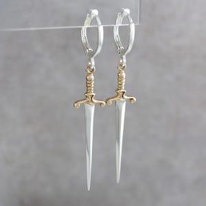 Huggie Hoop Sword Earrings, Stud Earrings, Sterling Silver, Sword Jewelry, Gothic Earrings, Punk Earrings, Medieval Earrings, Weapon Cosplay