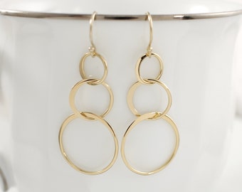 Gold Three Linked Circle Earrings | Three Linked Circle Earrings | Eternity Circle | Gold Circle Earrings | Gold Dangle Earrings