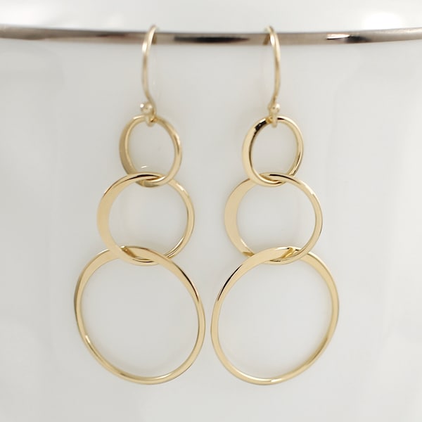 Gold Three Linked Circle Earrings | Three Linked Circle Earrings | Eternity Circle | Gold Circle Earrings | Gold Dangle Earrings