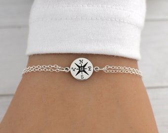 Compass Bracelet, Sterling Silver, Retirement Bracelet for Women, Graduation Bracelet, Retirement Gift, Graduation Gift, Travel Compass
