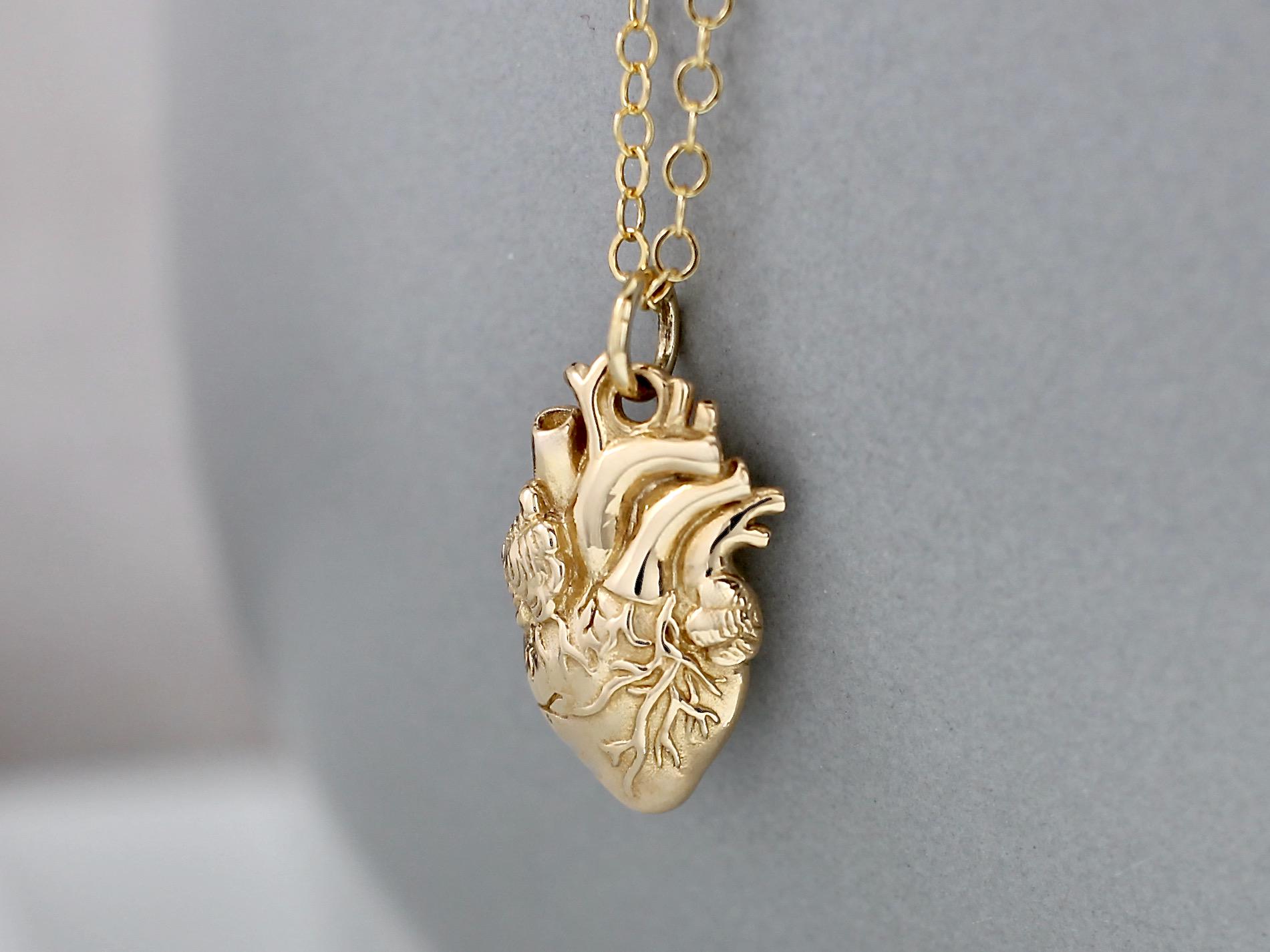 Gold Anatomical Heart Necklace - Realistic Heart Necklace in