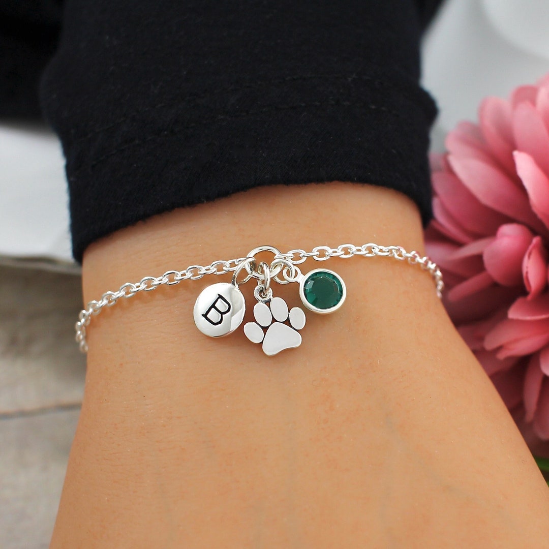 Dog Bracelet Name Printed Bracelet Dog Lover Paw Print Name