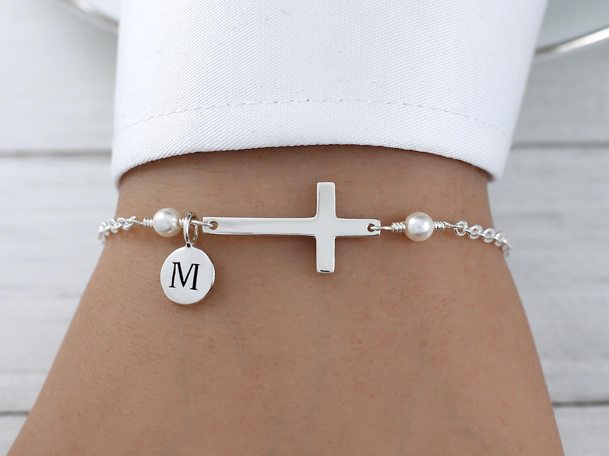 アクセサリー Mexican Modern Cross Silver925 Bracelet Personalized Cross Bracelet Sideways, Sterling Silver, for Women