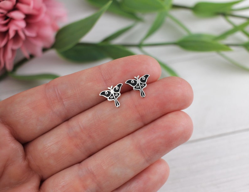 Moth Earrings, Luna Moth Earrings, Gold or Sterling Silver, Stud Earrings, Cottagecore Earrings, Moth Jewelry, Insect Earrings image 5