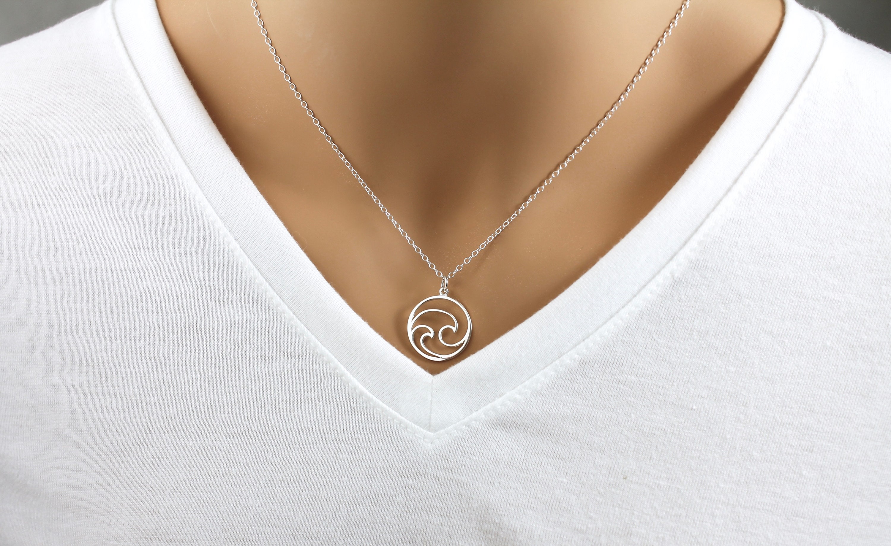 Waves Necklace Sterling Silver Ocean Waves Beach Girl | Etsy