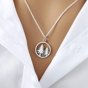 Sterling Silver Pine Tree Mountain Necklace, Nature Inspired Jewelry, Hiking Gift, Forest Necklace, Outdoor Lover Gift, Minimalist Necklace