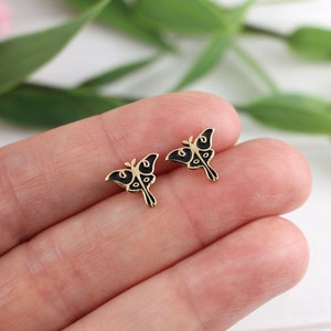 Moth Earrings, Luna Moth Earrings, Gold or Sterling Silver, Stud Earrings, Cottagecore Earrings, Moth Jewelry, Insect Earrings Gold Bronze