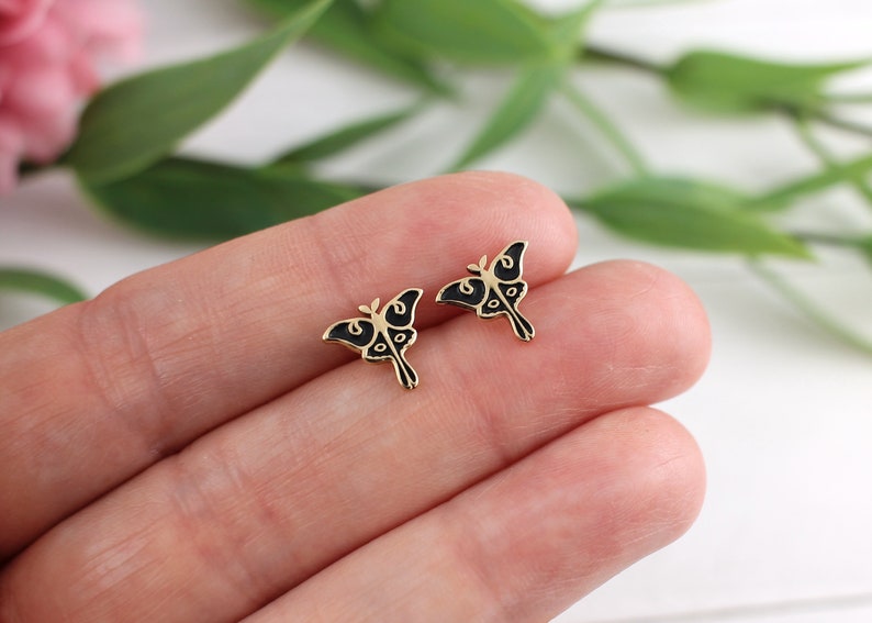 Moth Earrings, Luna Moth Earrings, Gold or Sterling Silver, Stud Earrings, Cottagecore Earrings, Moth Jewelry, Insect Earrings Gold Bronze