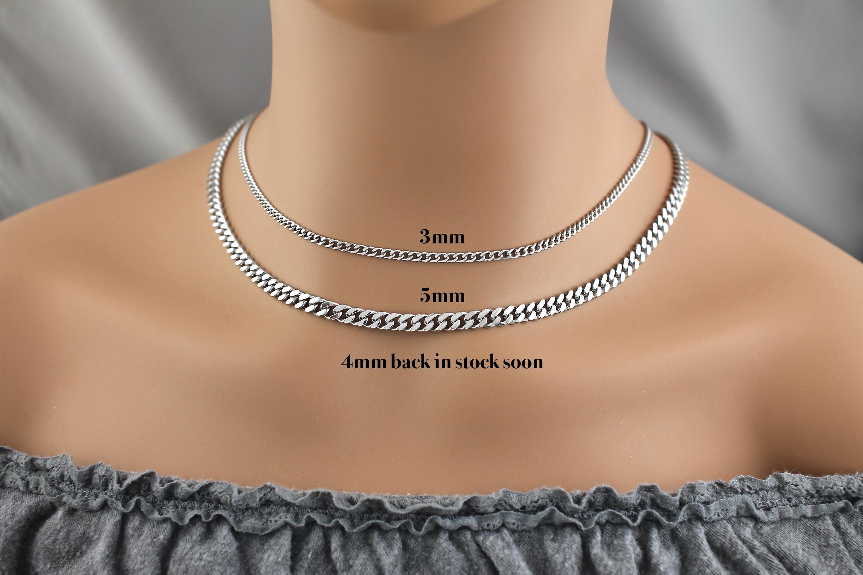 Waterproof Non Tarnish Silver Diamond Cut Chain Necklace, 3mm 4mm