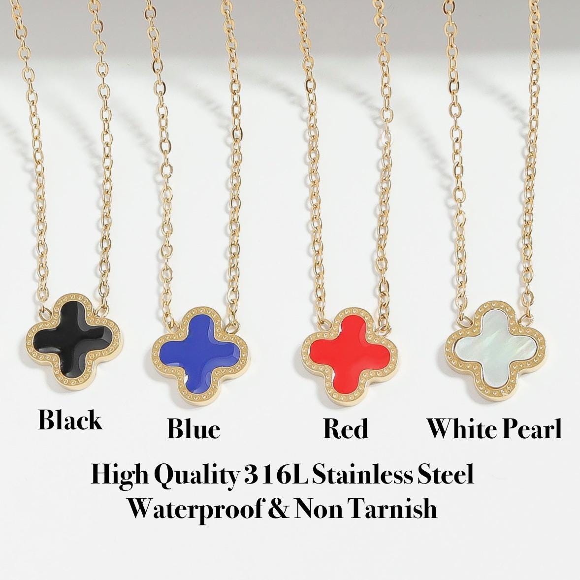 Waterproof Gold Herringbone Clover Necklace Set, 316L Surgical