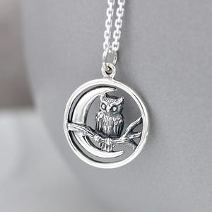 Sterling Silver Owl Necklace, for women, Owl Moon Necklace, Athenas Owl, owl pendant, owl necklace silver, Owl Jewelry, silver owl necklace