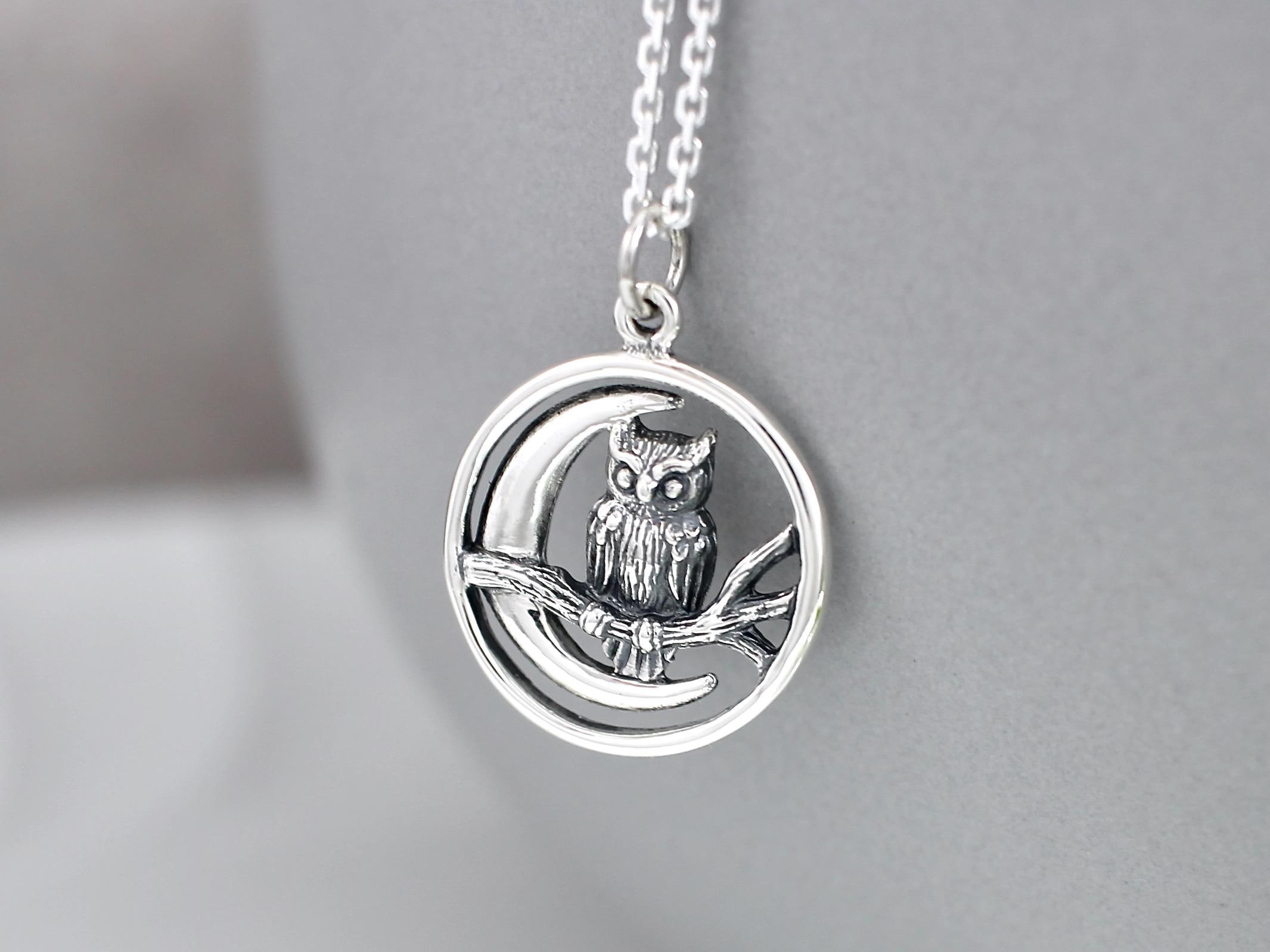 Sterling Silver Owl Necklace, for women, Owl Moon Necklace, Athenas Owl, owl pendant, owl necklace s