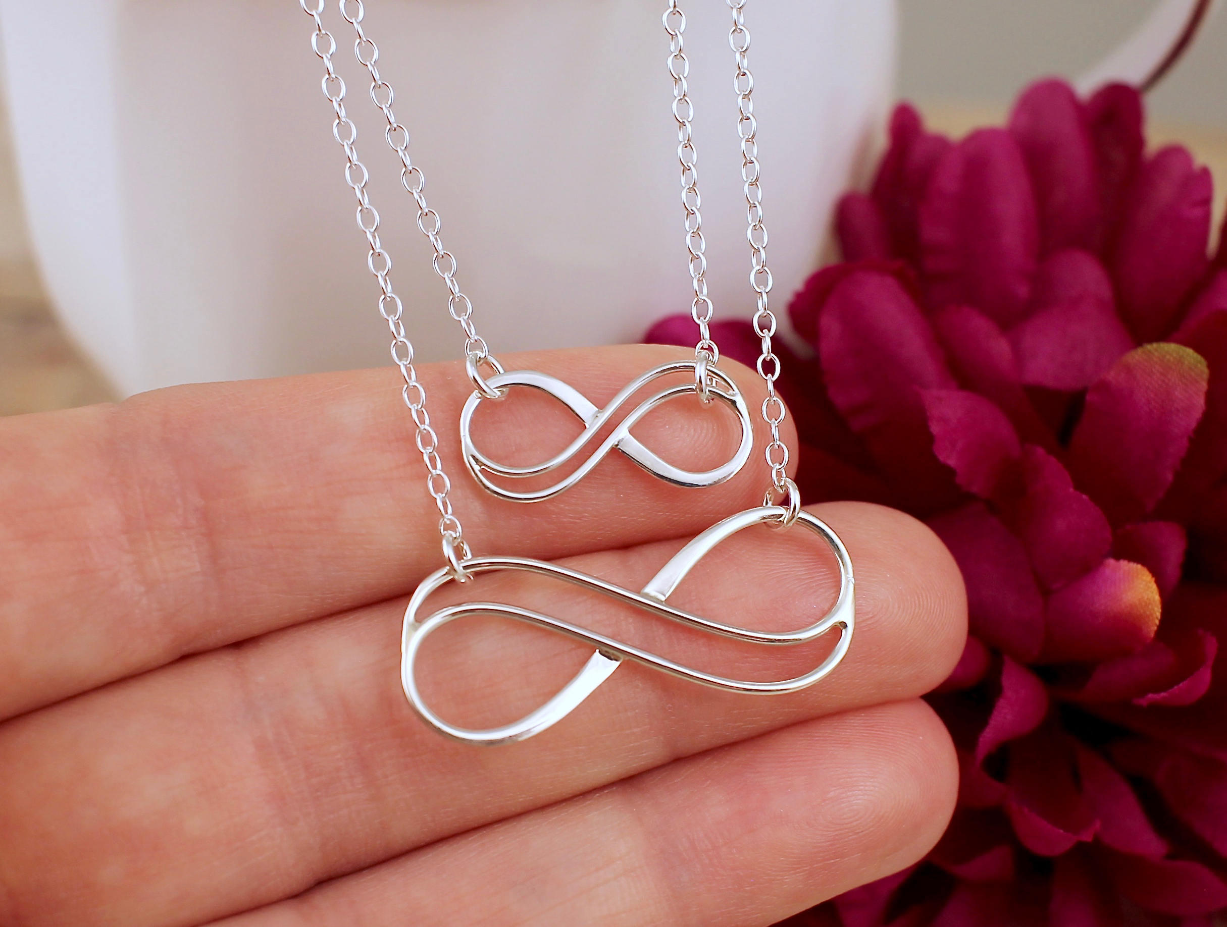 Mother Daughter Infinity Necklace Sterling Silver Mother Daughter