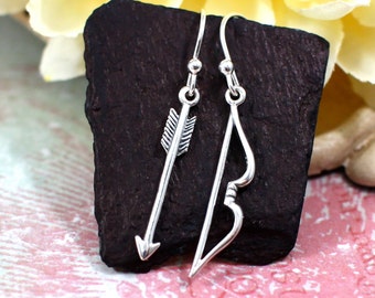 Sterling Silver Bow and Arrow Earrings, Archery Earrings, Sagittarius Earrings, Archery Jewelry, Gift for Her, Birthday Gift