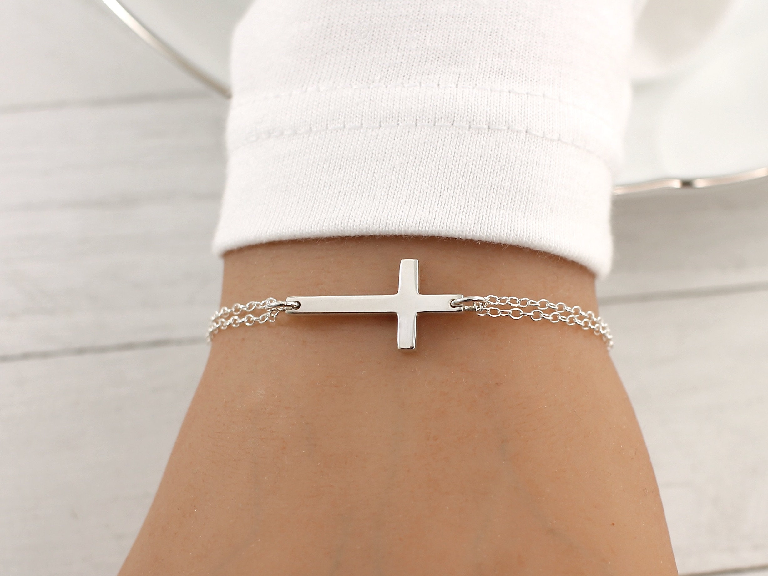 Cross Bracelet Sideways Sterling Silver for Women Sideways