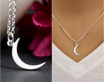 Sterling Silver Crescent Moon Necklace | Tiny Crescent Moon | Small Moon Necklace | Dainty Moon Charm Necklace | Gift for Her