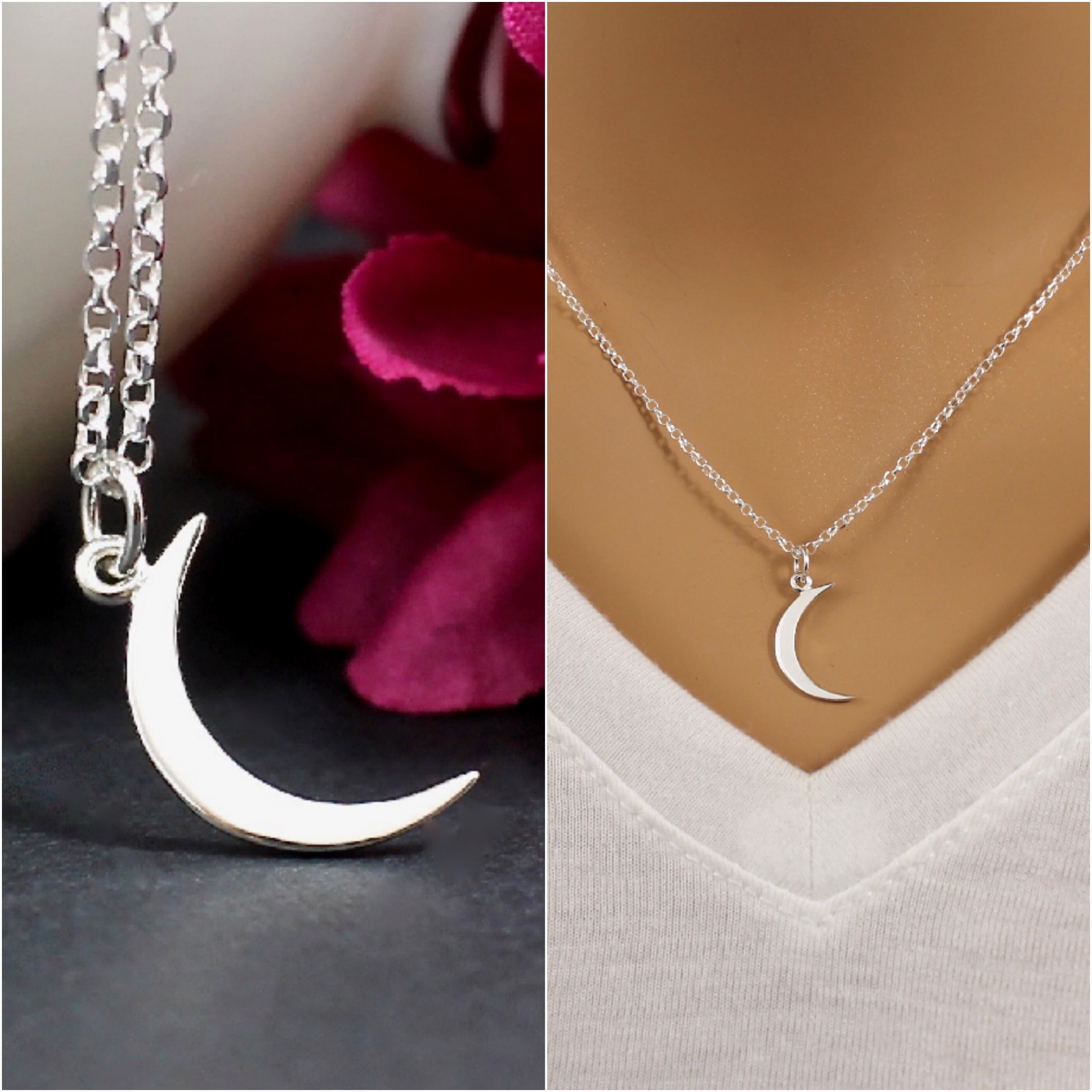 Sterling Silver Crescent Moon Necklace 