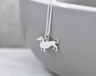 Sterling Silver Dachshund Necklace, Dainty Wiener Dog lover gift