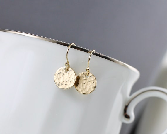Every Day Gold Dangles, Hammered Circle Earrings, Casual Gold Earrings, 14k  Gold Filled Disc Earrings, Lever Back, Hatchback