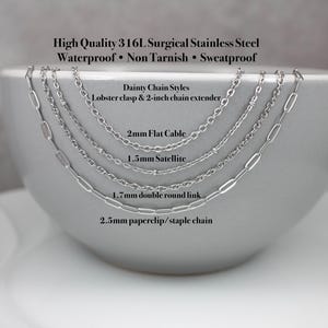 Waterproof, non-tarnish 316L stainless steel chain options