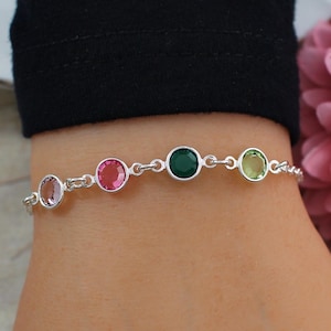 Mom Mother Bracelet Birthstone, Grandma Birthstone Bracelet, Grandmother Bracelet Birthstones, Sterling Silver, Gift for Mom, Grandma
